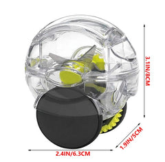 Clear roller garlic chopper with silver blades and a black base.
