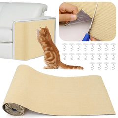 Cat Scratch Mat Self-Adhesive Cat Couch Protector 78.7"x15.8" Trimmable Cat Scratch Pad Carpet Mat Pad Replacement for Cat Wall Shelves Cat Scratching Post DIY Couch Protector From Cat Claws Khaki