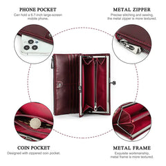 High-End Anti-Theft Leather Bifold Wallet for Women