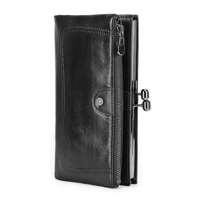 High-End Anti-Theft Leather Bifold Wallet for Women