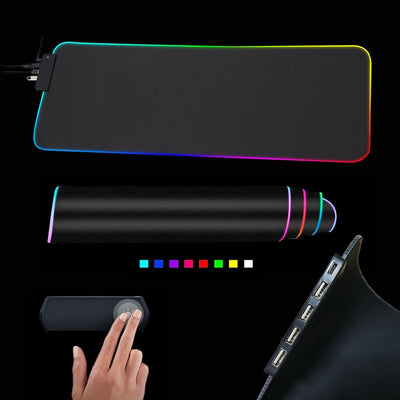 RGB mouse pad with USB hub and wrist rest.